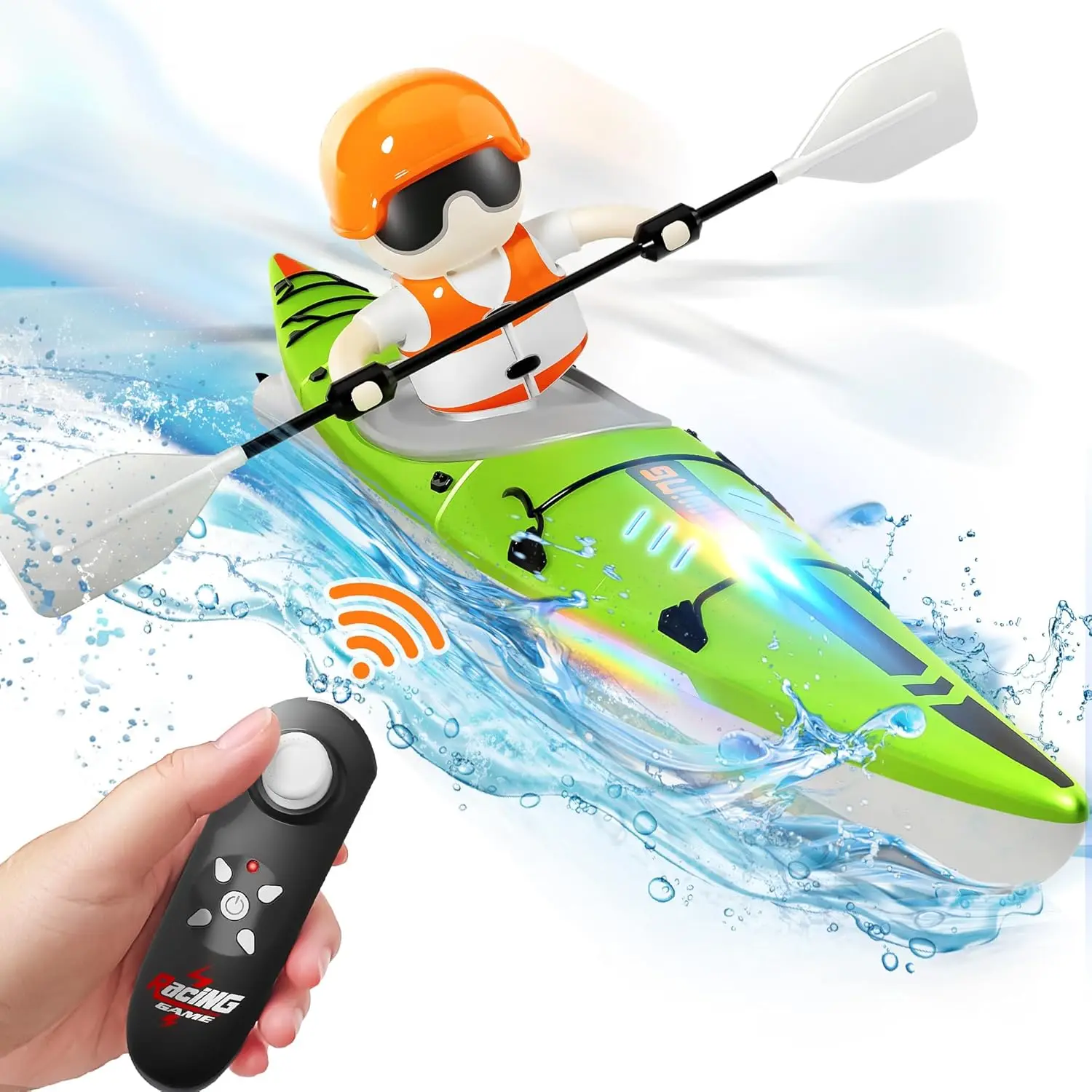 RC Boat Colorful Paddle Remote Control Rowing 2.4G LED Lights 360 Driving Dual Modes Waterproof Ship Bath Indoor Outdoor Game