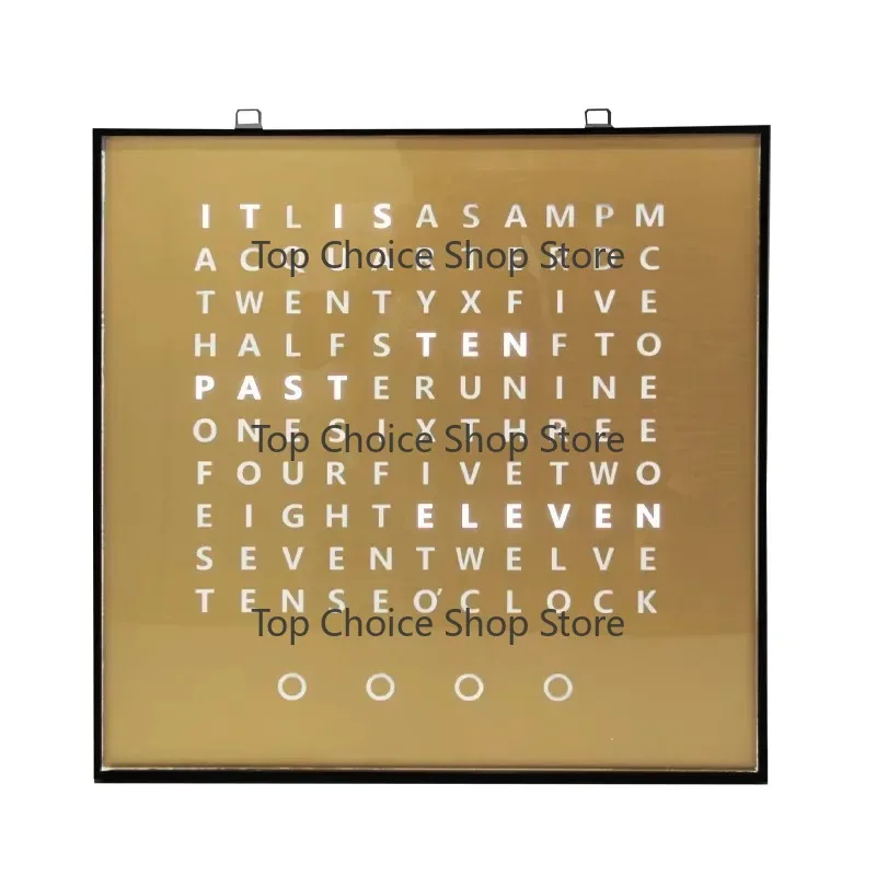 CP37L Unique Design Golden LED Text Display Time Wall Clock Customized Language Electronic LED Word Clock