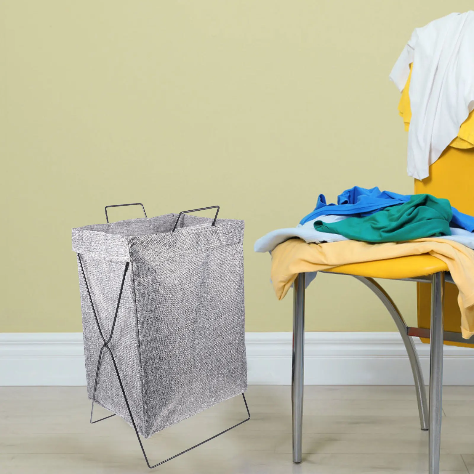 

Iron Frame Laundry Hamper Foldable Large Capacity Clothes Basket Soft Breathable Cotton Linen Storage Home Laundry Organizer
