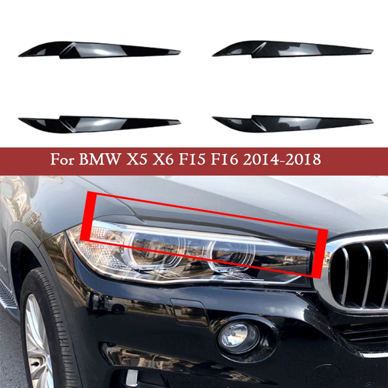 

For BMW X5 X6 F15 F16 Gloss Black Car Front Headlight Eyebrow Eyelid Stickers Head Lamp Light Decoration Trim Eyebrows 2014-2018