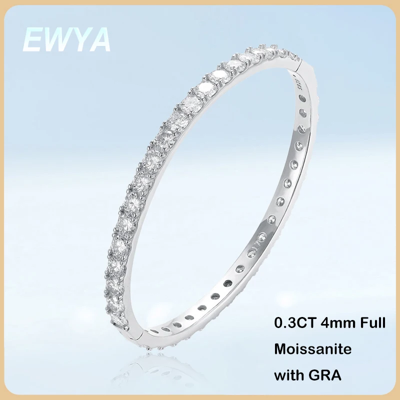 EWYA GRA 인증 D 컬러 풀 모이사나이트 테니스 팔찌, S925 스털링 실버, 여성용 다이아몬드 팔찌, 4mm 0.3CT 