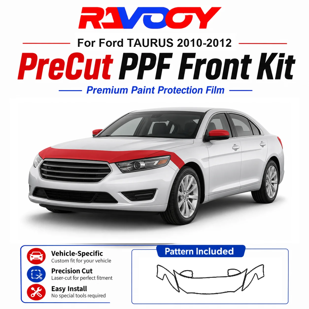

8.5mil TPU Precut PPF Kit For Ford TAURUS 2010-2012 - Hood, Fenders & Mirror Set - Self-Healing Clear Bra Film