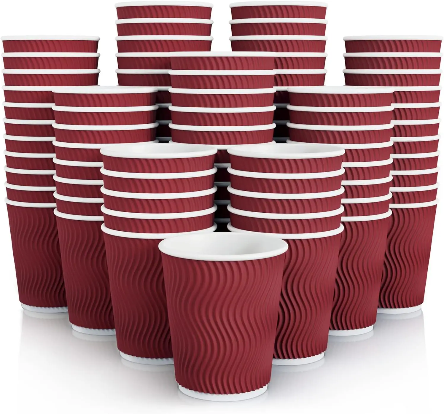

120 Pack Paper Coffee Cups, 8 oz Disposable Coffee Cups, Red Hot Beverage Cups with Insulated Ripple Wall, Paper Ripple