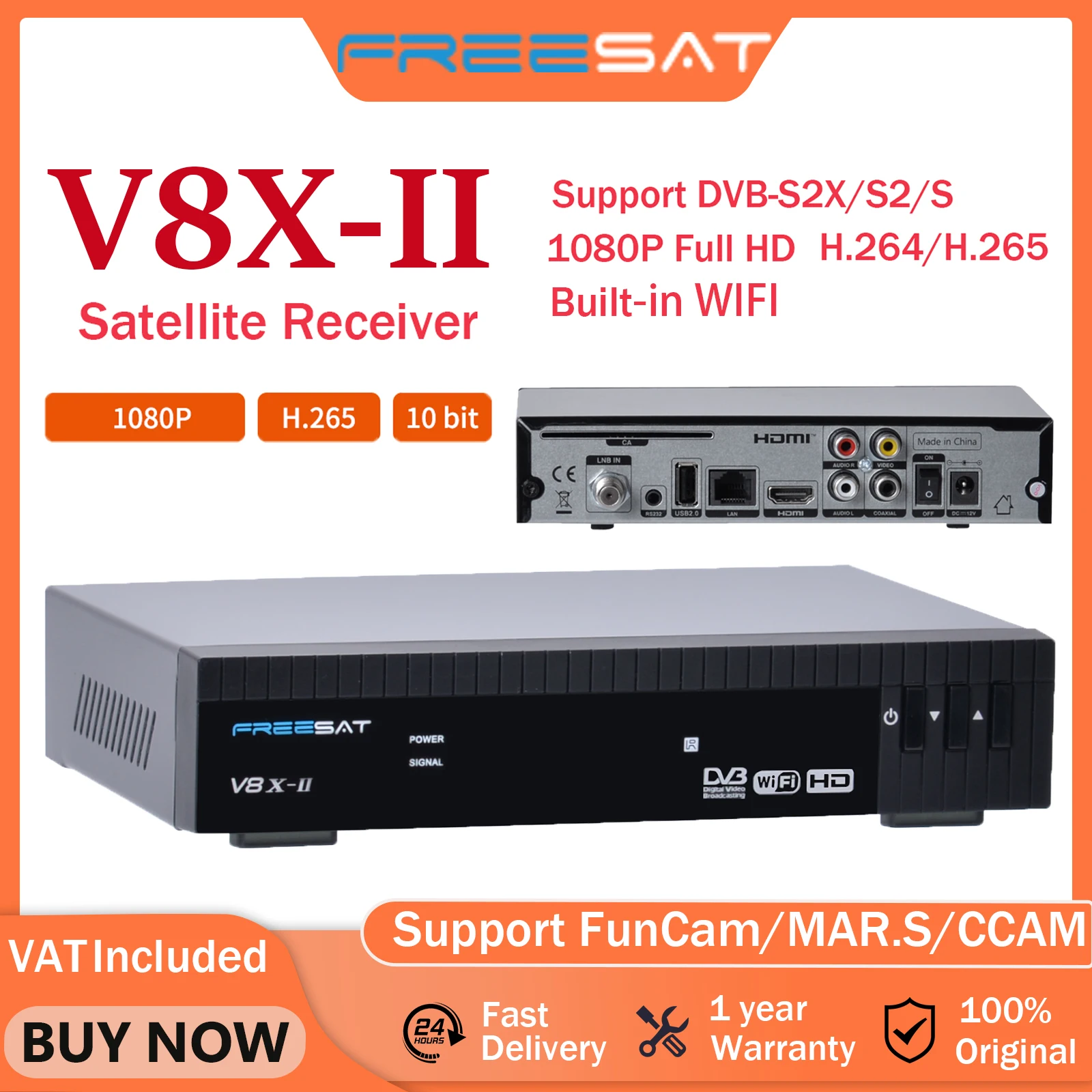 

FREESAT V8X2 V8X-II Satellite Receiver TV BOX DVB-S2X/S2/S H.264/H.265 Built in WiFi 2GB RAM Support FunCam/MARS Full PowerVu