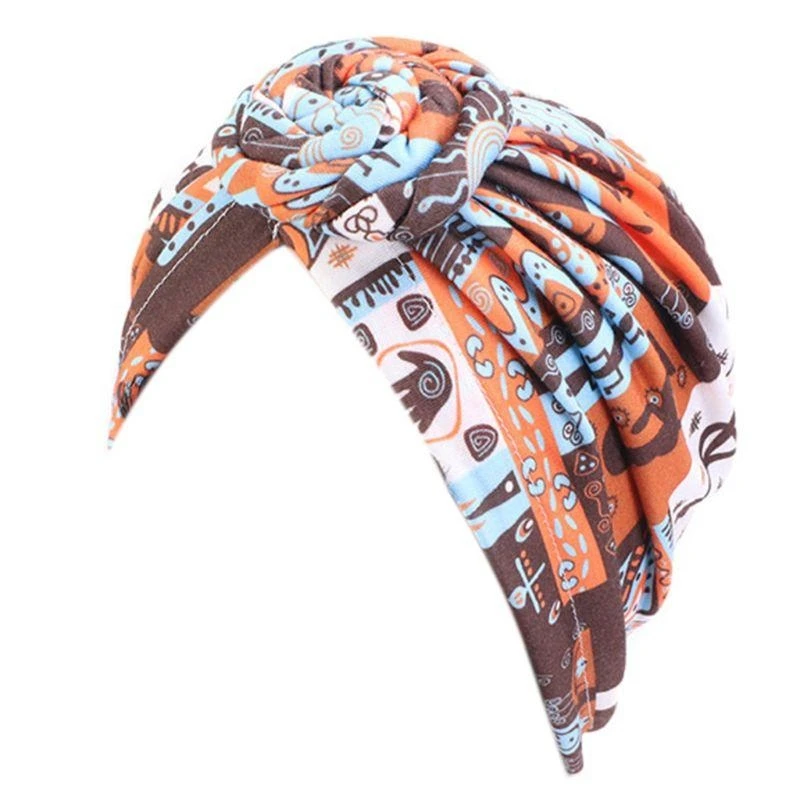 Women Knotted Headscarf Cap Muslim Hijab Turban Hair Loss Cover Scarf for Head Wrap Paisley Floral Print Bandana Beanie