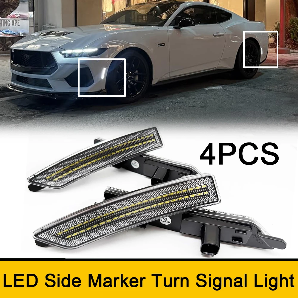 

4Pcs LED Side Marker Front Rear Fender Light for Ford Mustang S650 2024- Car Stop Indicator Warning Lamp