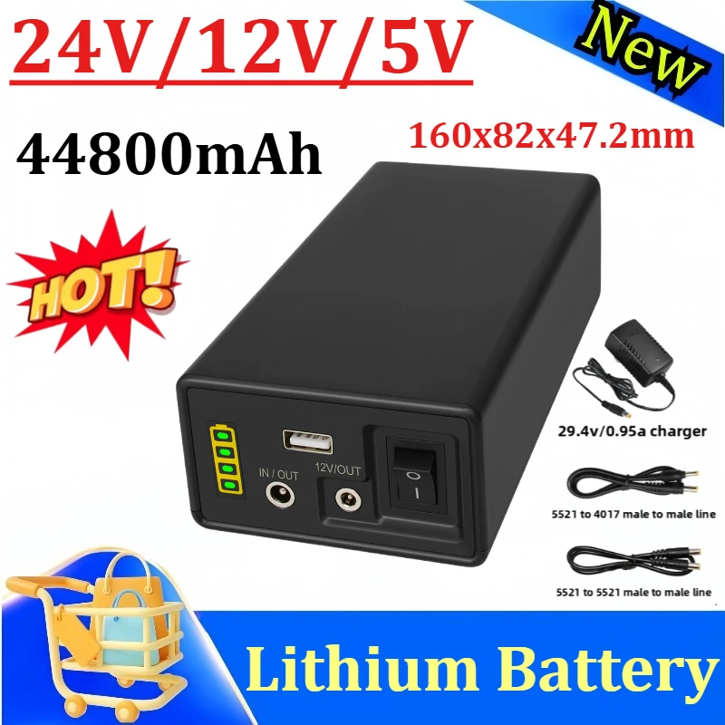 24V 12V 18650 44800mAh Lithium Battery Pack Large Capacity Small Size High Power Rechargeable Spare Backup Power Supply