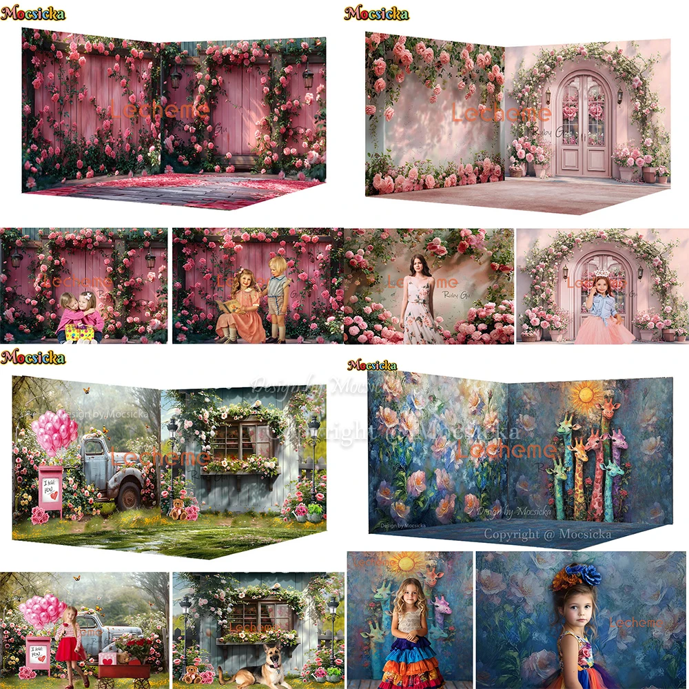 

Valentine's Day Photography Background Spring Garden Rustic Wooden Door Backdrop Girl Kids Birthday Wedding Party Photo Studio