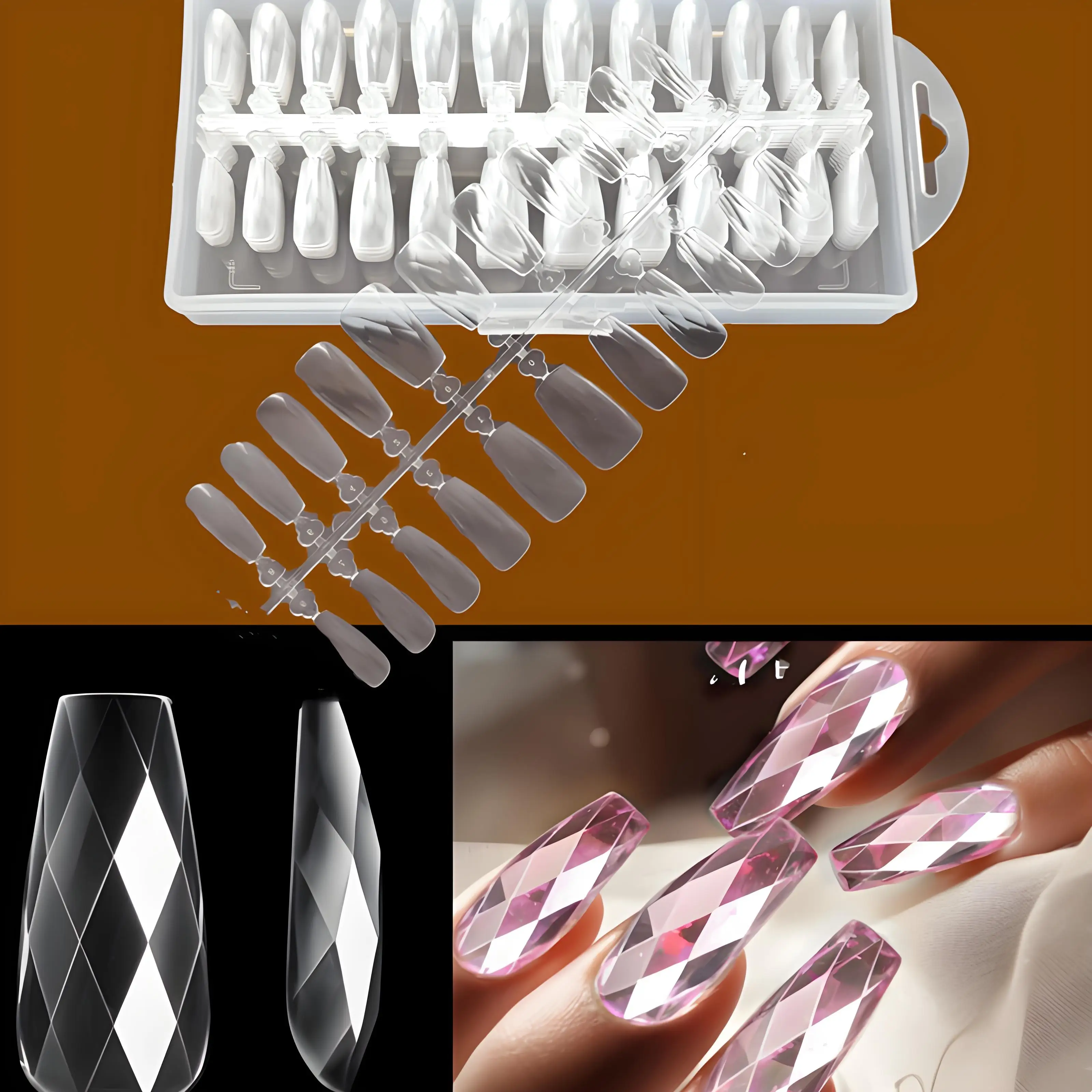 240pcs 3D Almond Nail Ballet Nail Art Wear Irregular Without Trace False Nail Tips Artificial Full Cover French Acrylic with Box