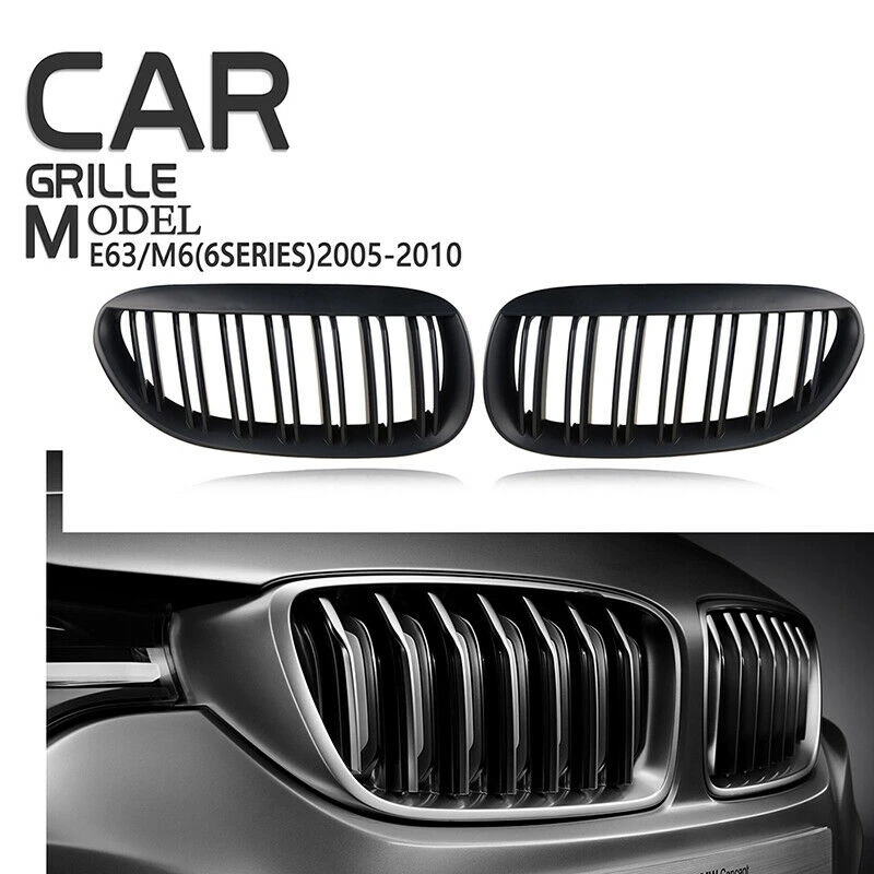 Car Matte Black Front Bumper Kidney Grille For BMW E63 M6 645Ci 650I E64 2D 2004-2010