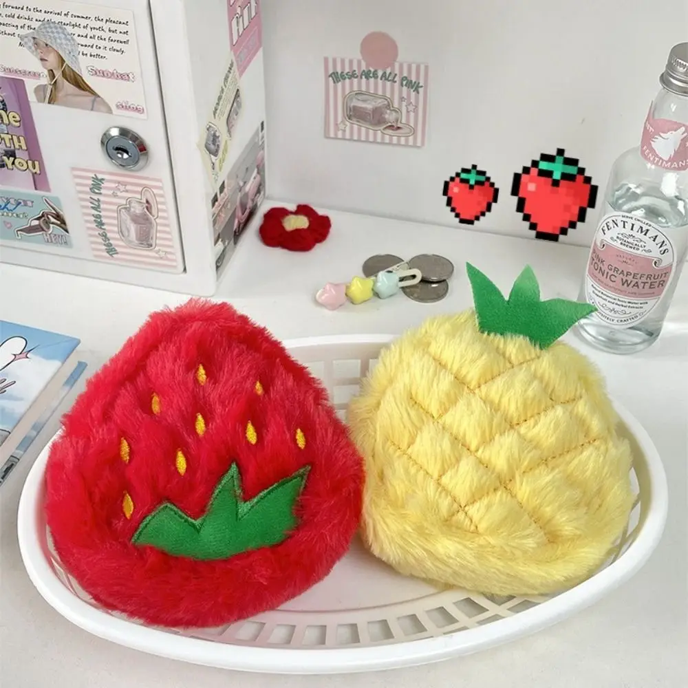 

Zipper Soft Fruit Shape Coin Purse Cute Creative Bag Keychain Pendant Pineapple Strawberry Headphone Bag Women