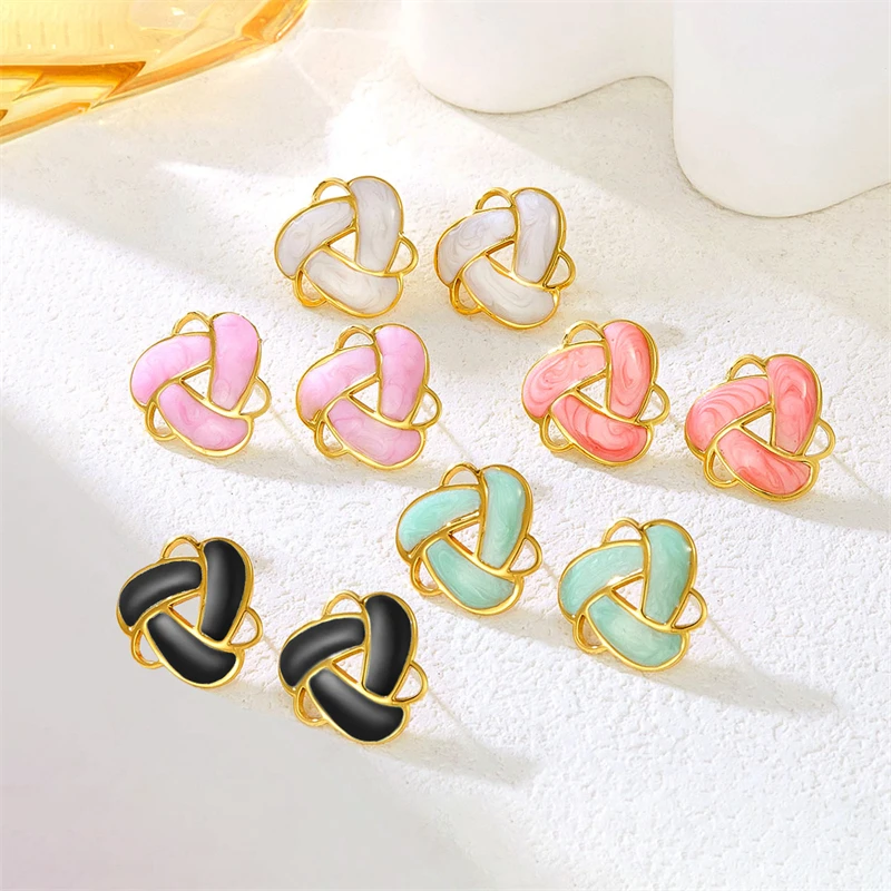 316L Stainless Steel 2025New Fashion Jewelry 18K Gold-plated Colourful Drip Paint In Triangle Interwoven Stud Earrings For Women