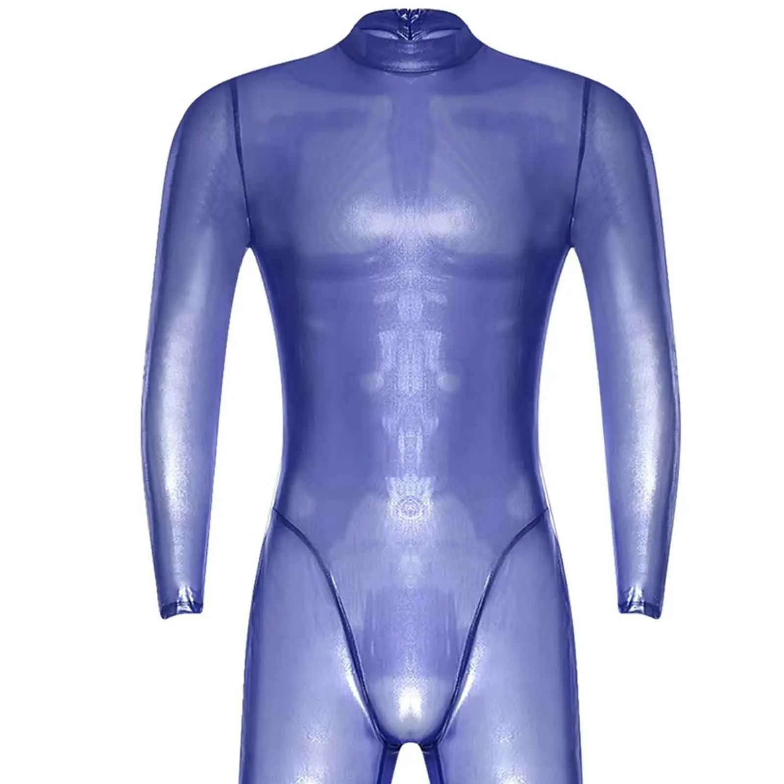 

Мужской блестящий прозрачный комбинезон-боди с длинными рукавами и облегающими леггинсами для повседневной носки, сна и плавания