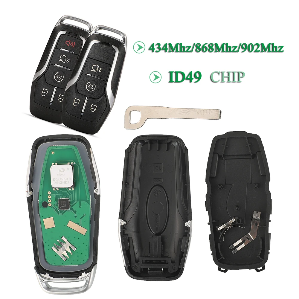Jingyuqin 4/5-Tasten 434Mhz 868Mhz 902Mhz ID49 Chip Schlüsselanhänger für Ford Mustang Edge Explorer Fusion Mondeo Kuka Fernbedienung Smart Car Key – Detail 1