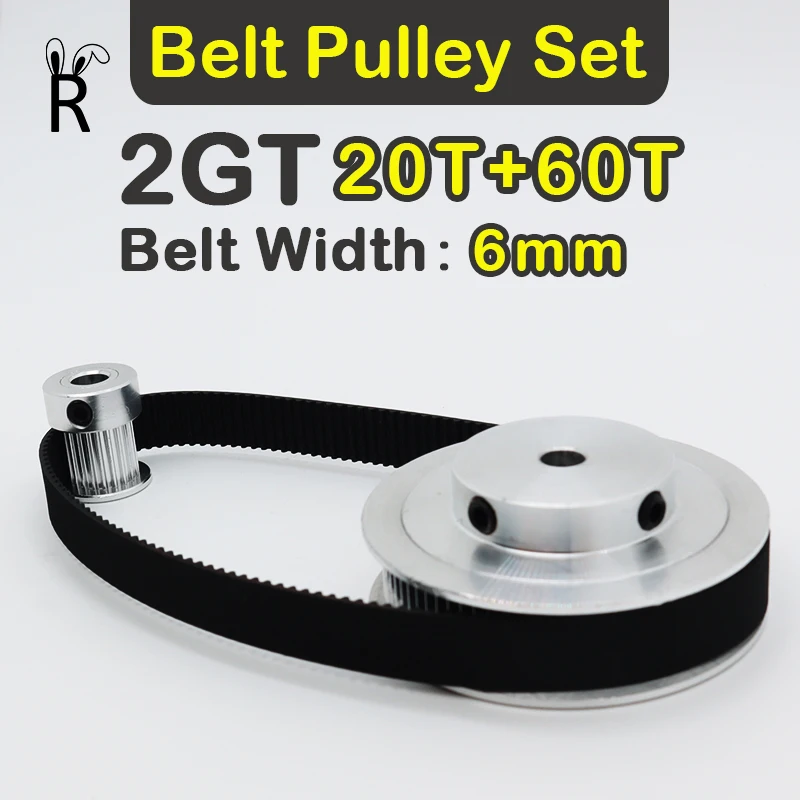 3:1 Reduction 20T 60T GT2 Synchronous Wheels Set Belt Width 6mm 60Teeth 20Teeth Belt Pulley Kit 3D Printer Timing Pulley Set 2GT