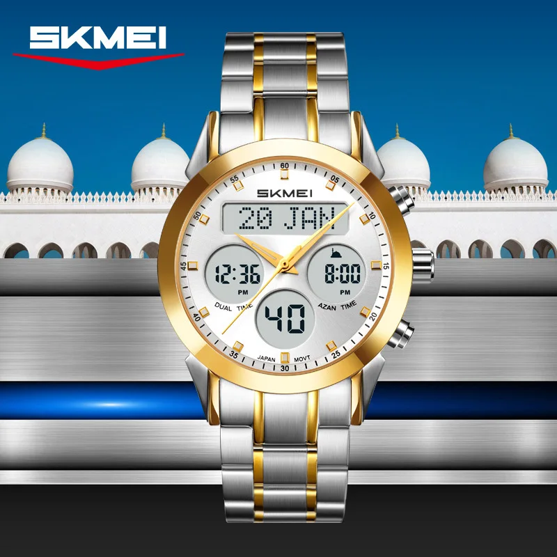

SkmeMiddle Eastern Muslim Dual Display Electronic Pointer Watch Large Dial Three Time Waterproof Watch