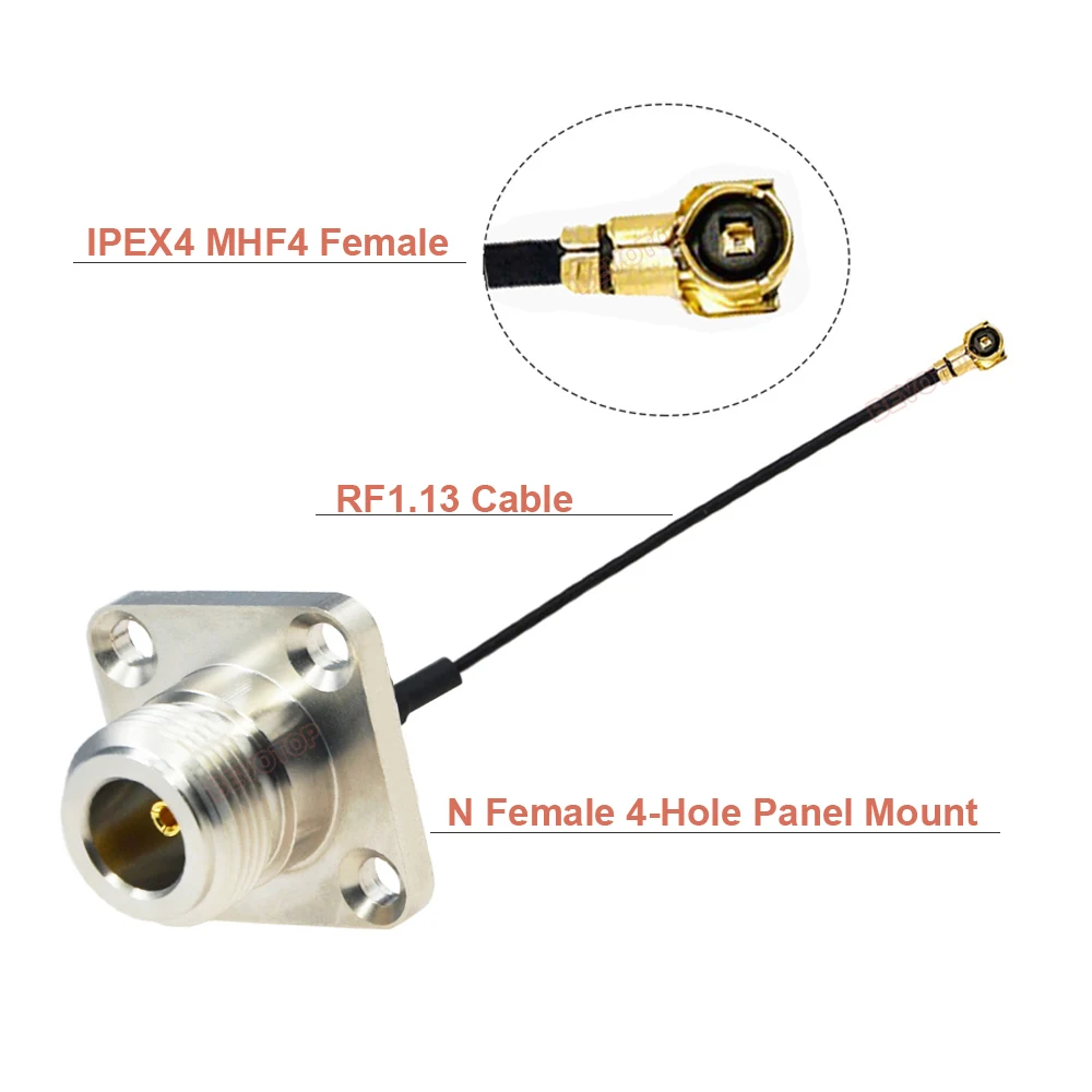 1PCS Rear Screw Nut N Female Bulkhead Jack to 4 4 Female RF Coax RF1.13 Cable Mini PCI WIFI WLAN Antenna Extension Jumper