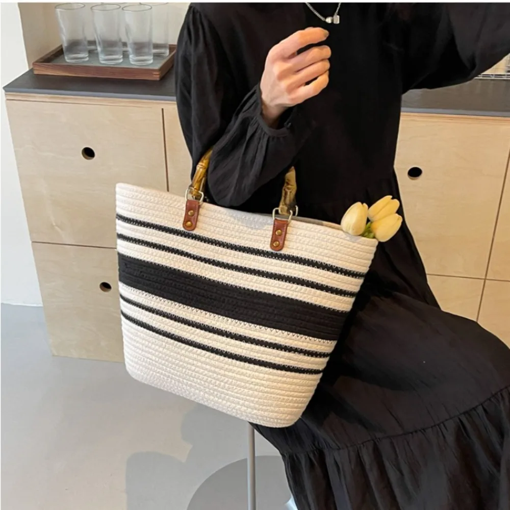 

Elegant Patchwork Large Capacity Exquisite Women Totes Moda Exposure All-match Sweet Casual Shoulder Bag New Braid Bamboo Purses