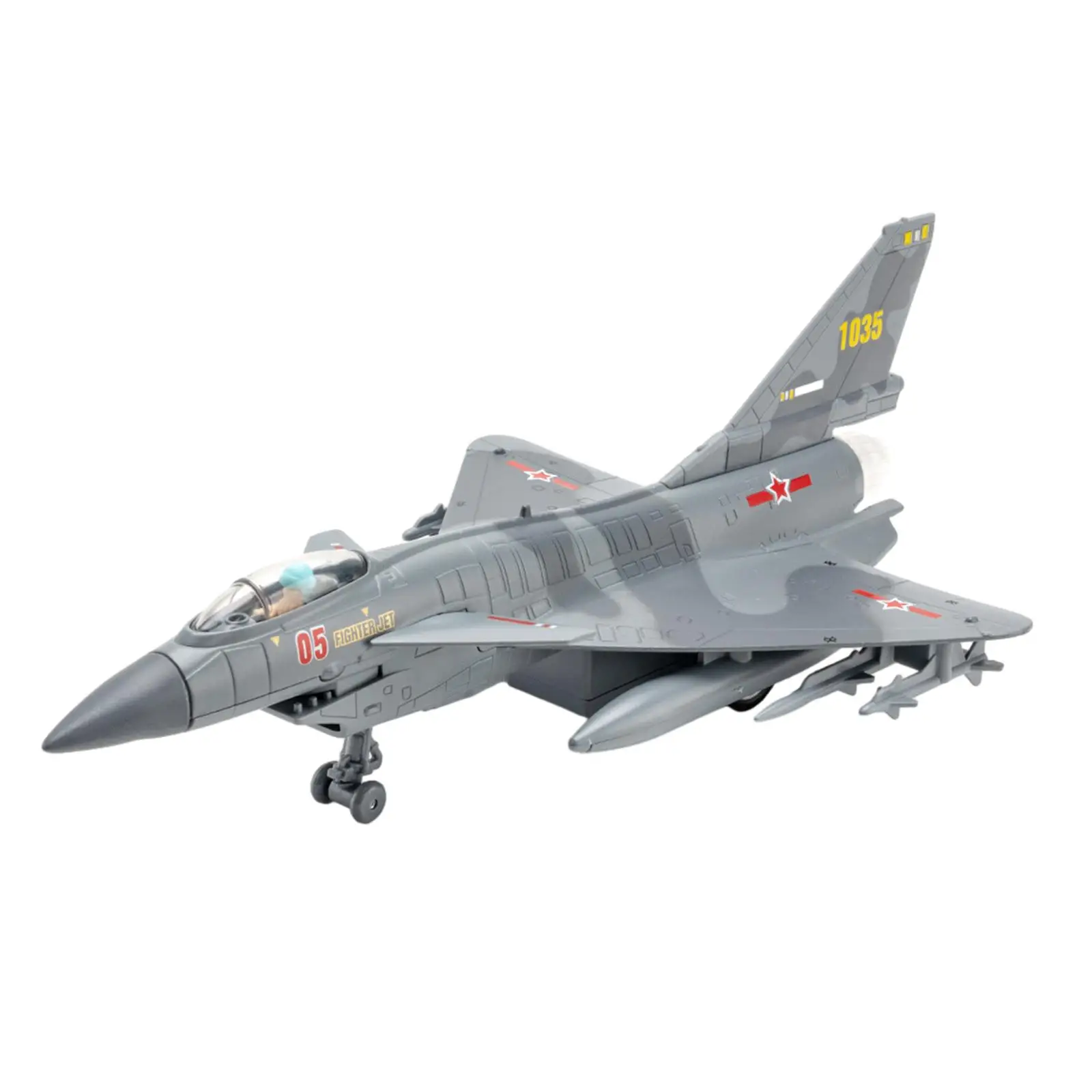 Diecast Fighter Jet Simulation Desktop Display with Lights Sounds Pull Back Airplane for Gift Fireplace Keepsake Office Boy Toy