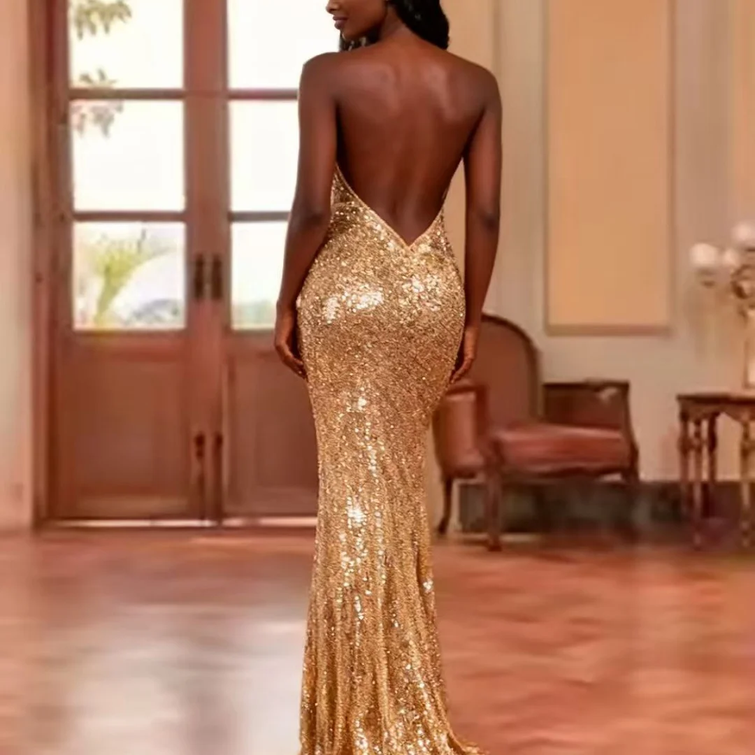 Abiti da sera eleganti personalizzati con paillettes Abiti da sera lunghi a sirena da donna Abiti da ballo per feste di compleanno per donne