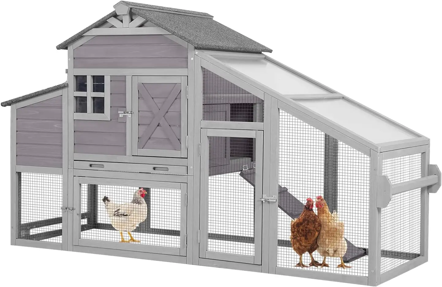 Chicken Coop Mobile Chicken House on Wheels Expandable Wooden Poultry Cage with Large Nesting Box Leakproof Pull-Out Tray Rabbit