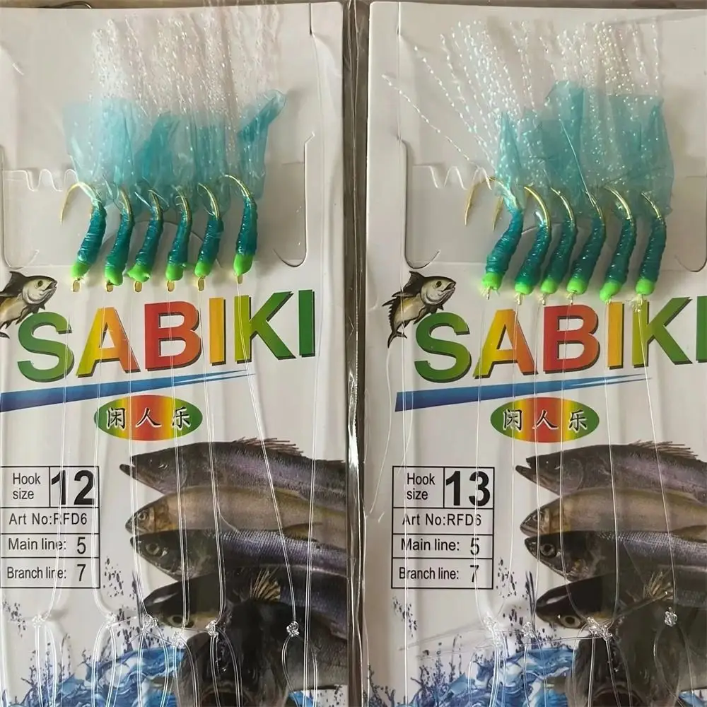 

Green Rubber Sabiki Rigs Golden Hooks Carbon Steels Fishing String Hooks Sea Bait Tied Hooks Sabiki Lure Carp Fishing