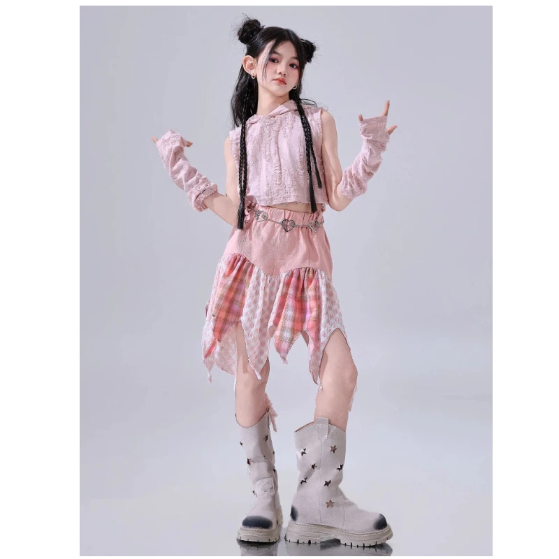 nouveau-costume-de-danse-jazz-pour-filles-vetements-hip-hop-haut-a-capuche-rose-jupe-a-petales-rose-pour-spectacle-enfantin-tenue-pour-enfants