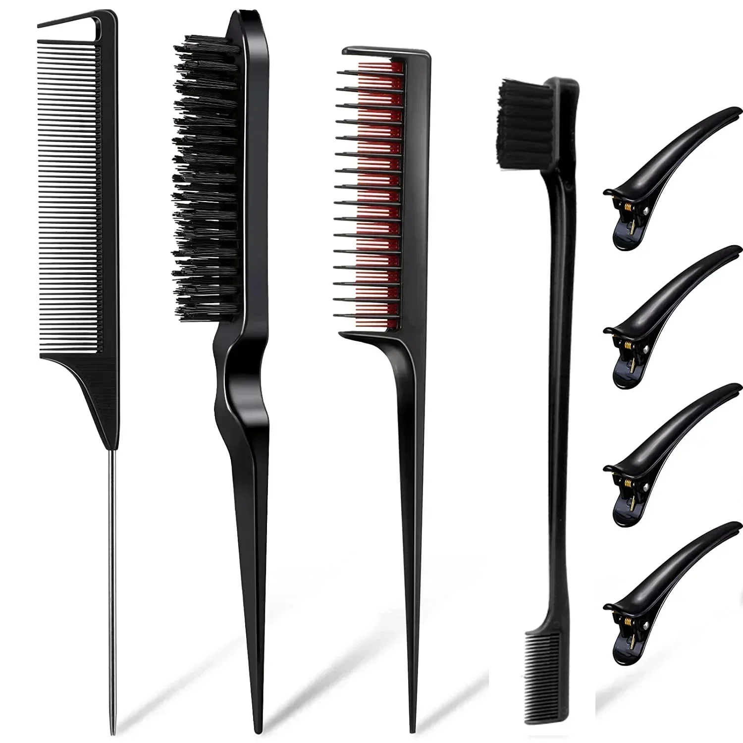 8pcs Hair Styling Comb Set Teasing Brush Triple Teasing Comb Rat Tail Combs Hair Edge Brush Tail Tools Hair Braiding Tools Loop