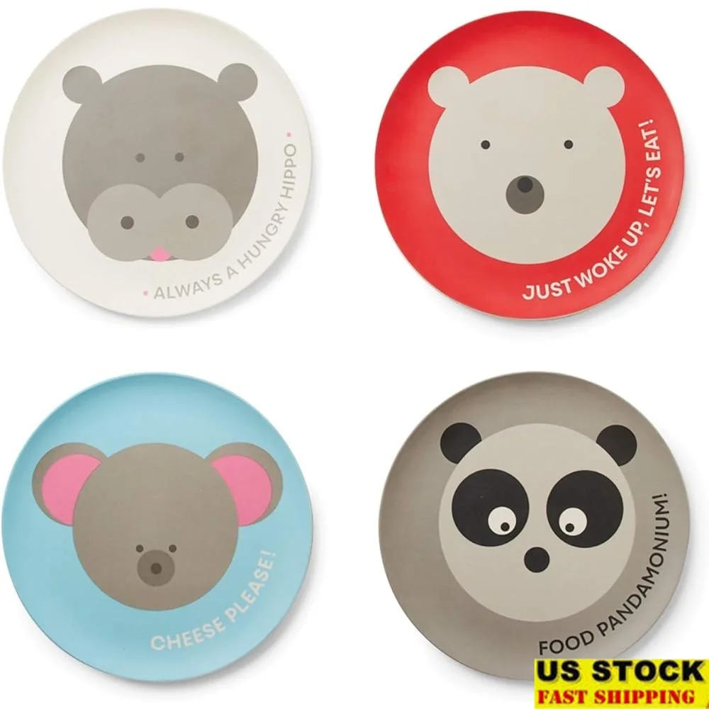 

Animal Bamboo Kids Plates Set of 4 Lightweight Durable Dishwasher Safe Stackable Easy Clean Indoor Outdoor Meal Essentials