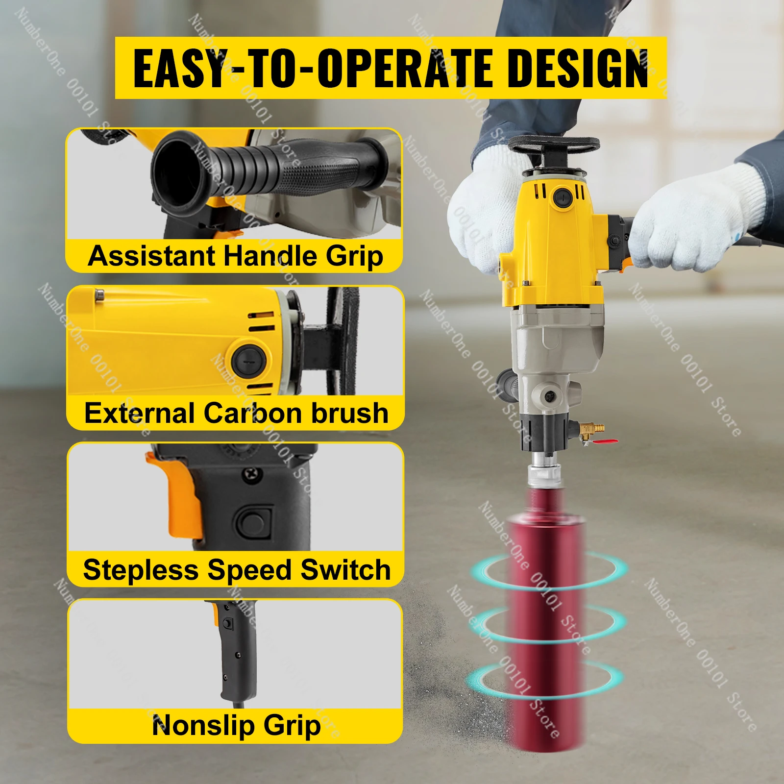 1880W 2180W Handheld Diamond Core Drill Rig Concrete 110mm 130mm 160mm 180mm Wet/Dry Electric Stepless Speed Drilling Tool