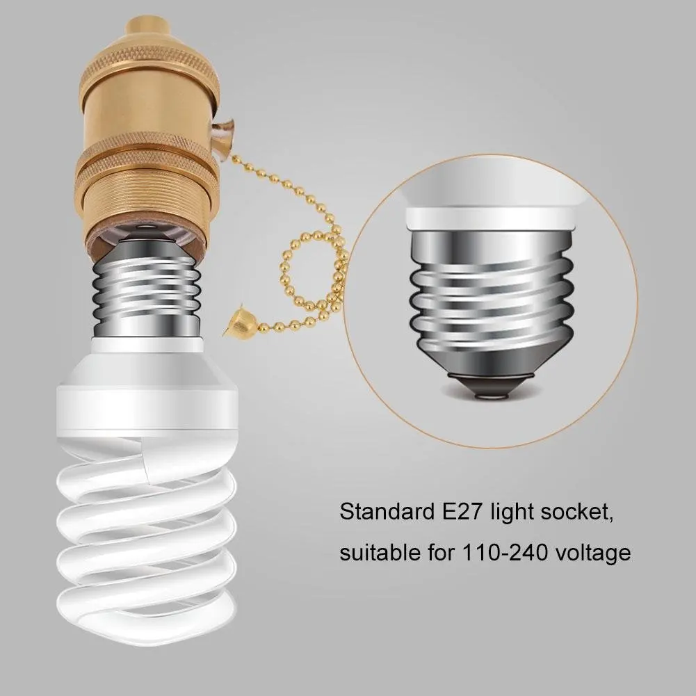 Full Copper Vintage Lampholder E26 E27 Lamp Base Antique Wall Pendant Ceiling Light Lamp Socket Lighting Screw with Switch