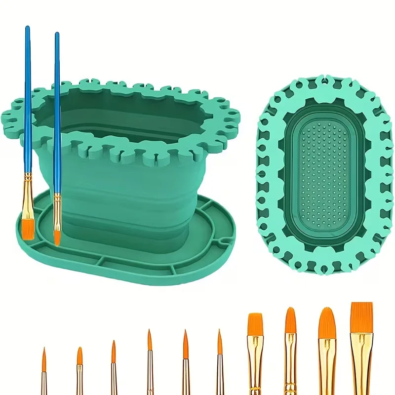 1pcs Collapsible Silicone Brush Washing Bucket for Washing and Rinsing Paintbrushes, Easels for Convenient Storage