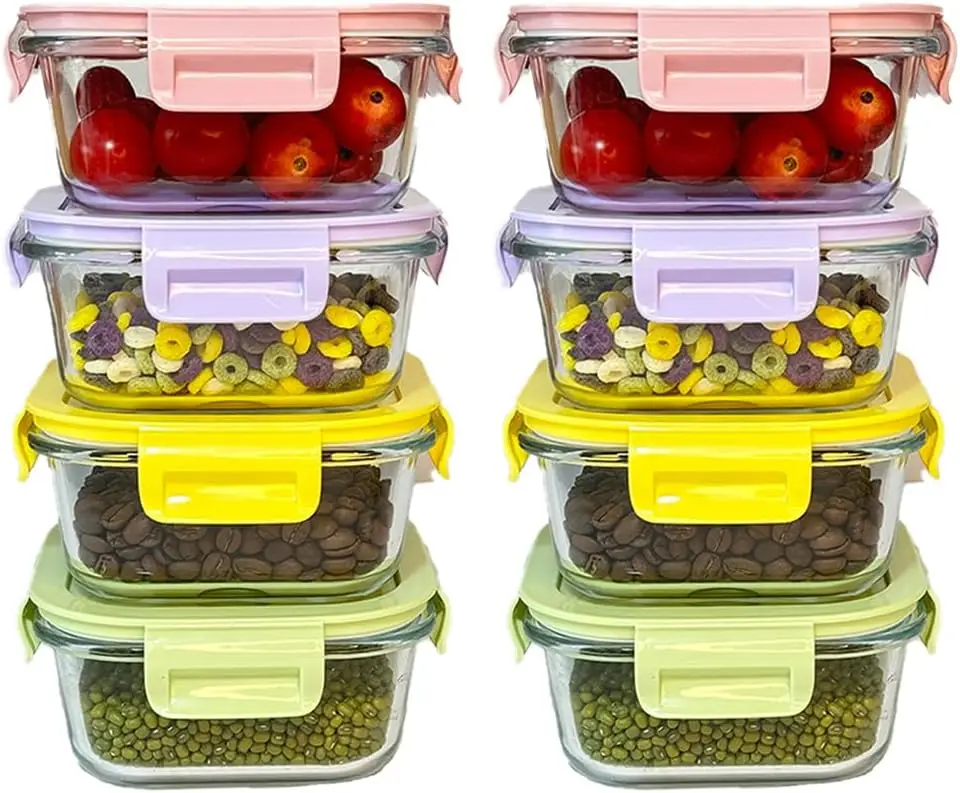 

Набор из 16 квадратных стеклянных контейнеров для хранения продуктов с крышками, 16 унций, без BPA, для приготовления еды, герметичные, можно мыть в посудомоечной машине