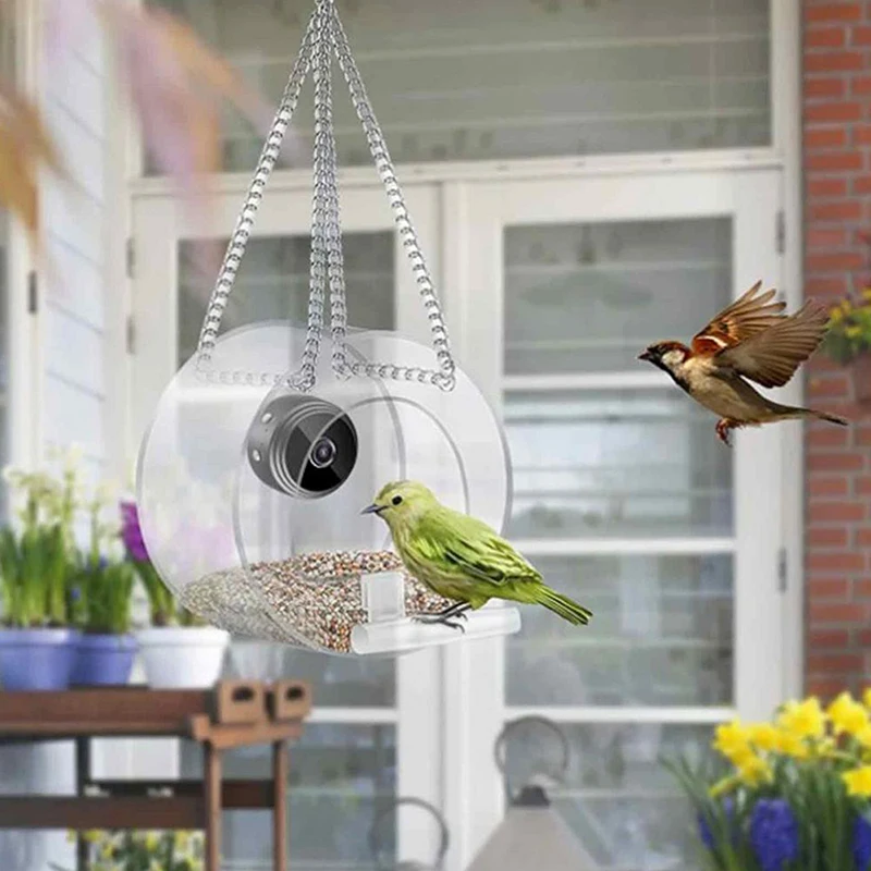 Smart Feeding House Acrylic With Camera 1080P Home Pet Bird Feeder Transparent Easy Installation For Outdoor Garden