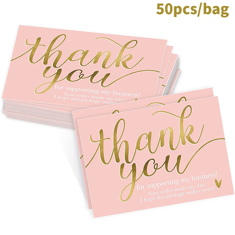 50pcs Pink Thank You For Supporting My Small Business Card Thanks Greeting Card Appreciation Cardstock For Sellers Gift