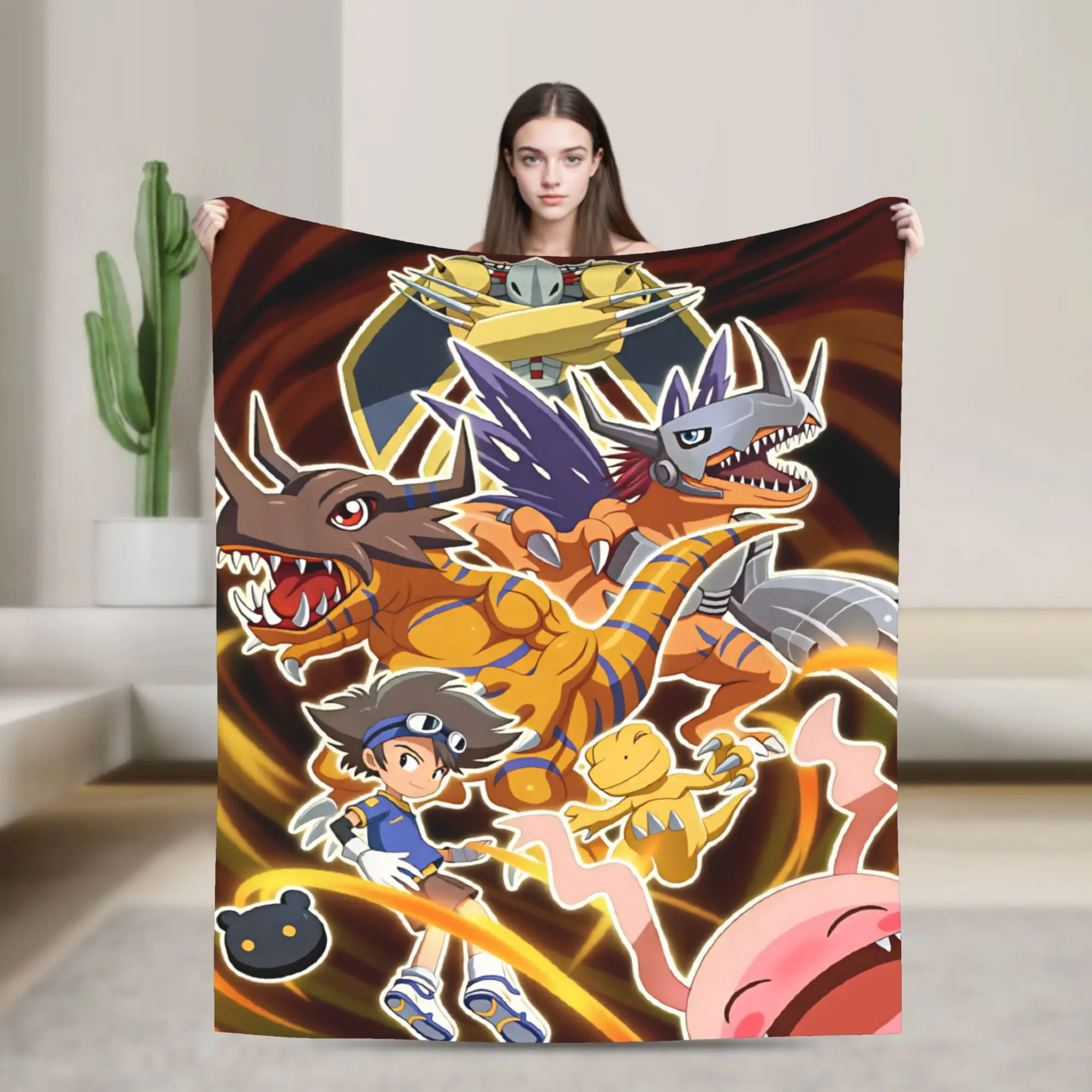 Digimon Plush Blanket Girls Boys  Flannel Throw Blanket For Couch Chair Super Soft Customized Quality Bedspread Gift
