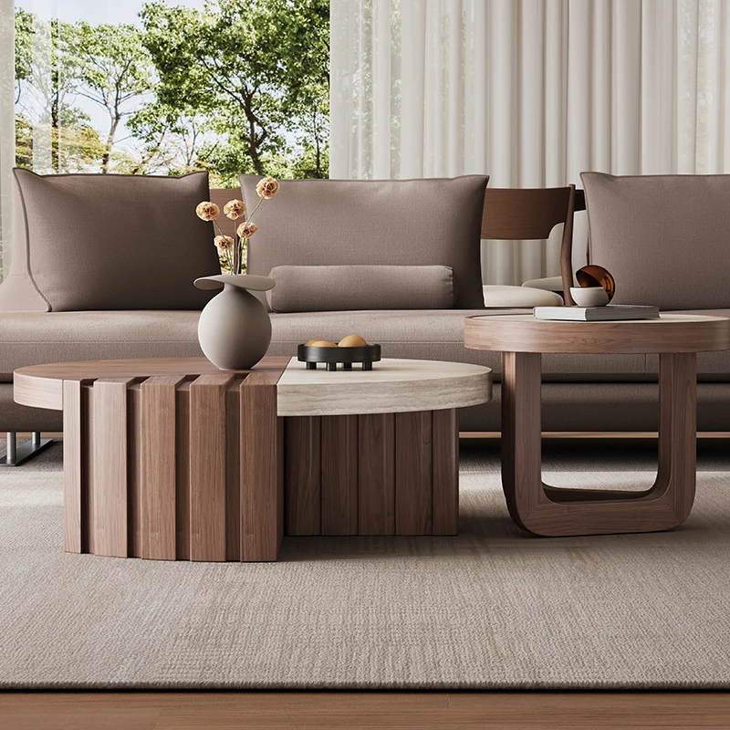 LTT medieval round solid wood coffee table living room creative color matching household small apartment coffee table