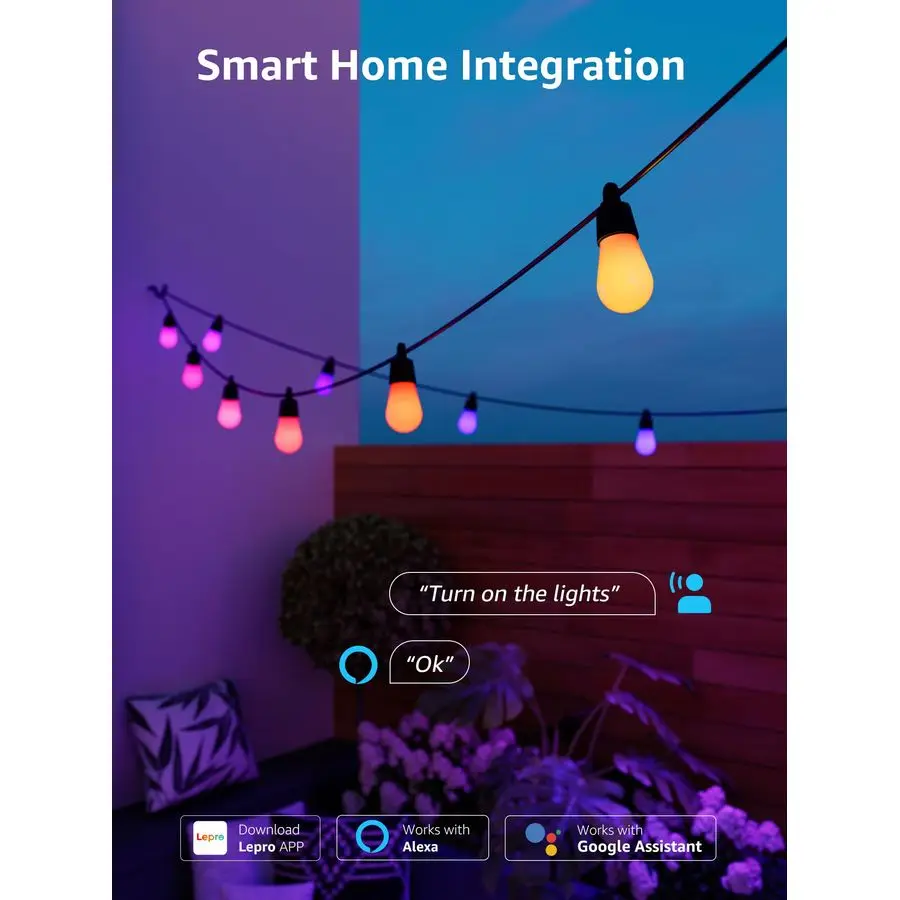 ZB1 AI Smart Outdoor String Lights APP Control، 544212 قدم RGBICWarm White Outdoor Lights 15 LED Bulbs، Alexa Google Home Enable،