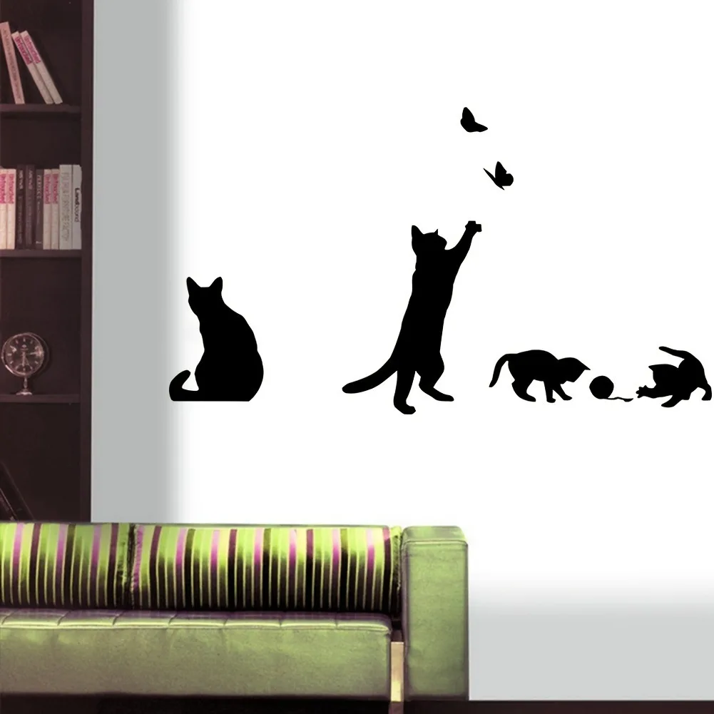 1PC Cool cat butterfly Art wallSticker Waterproof Wall Stickers For Living Room Decor Home Party Decor Wallpaper