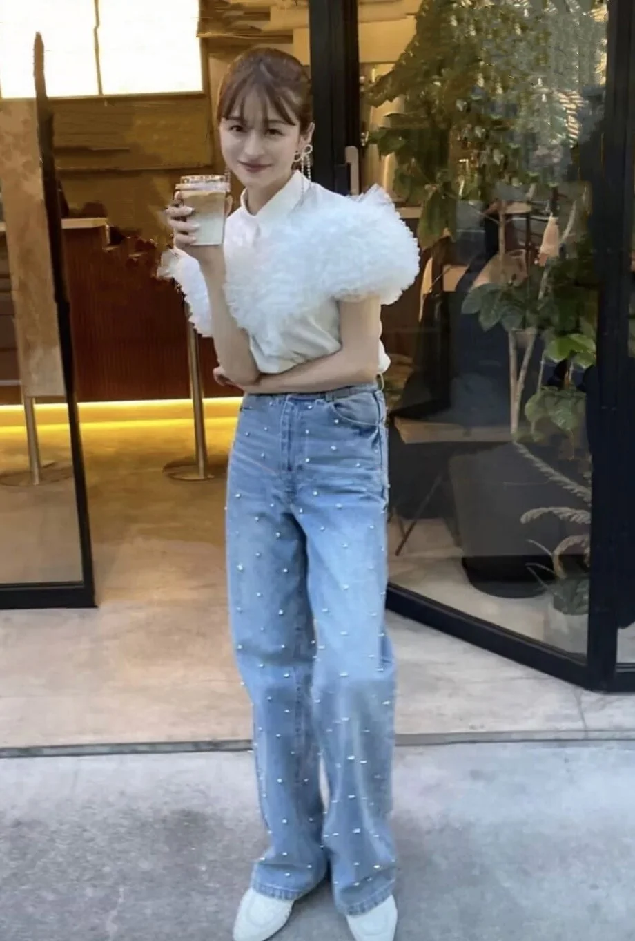 

Элегантные блестящие джинсы с высокой талией и прямыми штанинами, украшенные стразами, с эффектом стройности, весна-лето, женские, из премиального денима