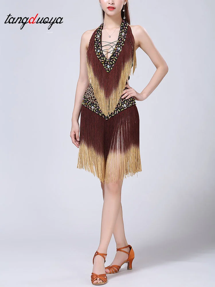 

Платье с бахромой для латинских танцев, сексуальная женская профессиональная юбка для латинских танцев, платья для самбы, латинской сальсы, одежда для выступлений
