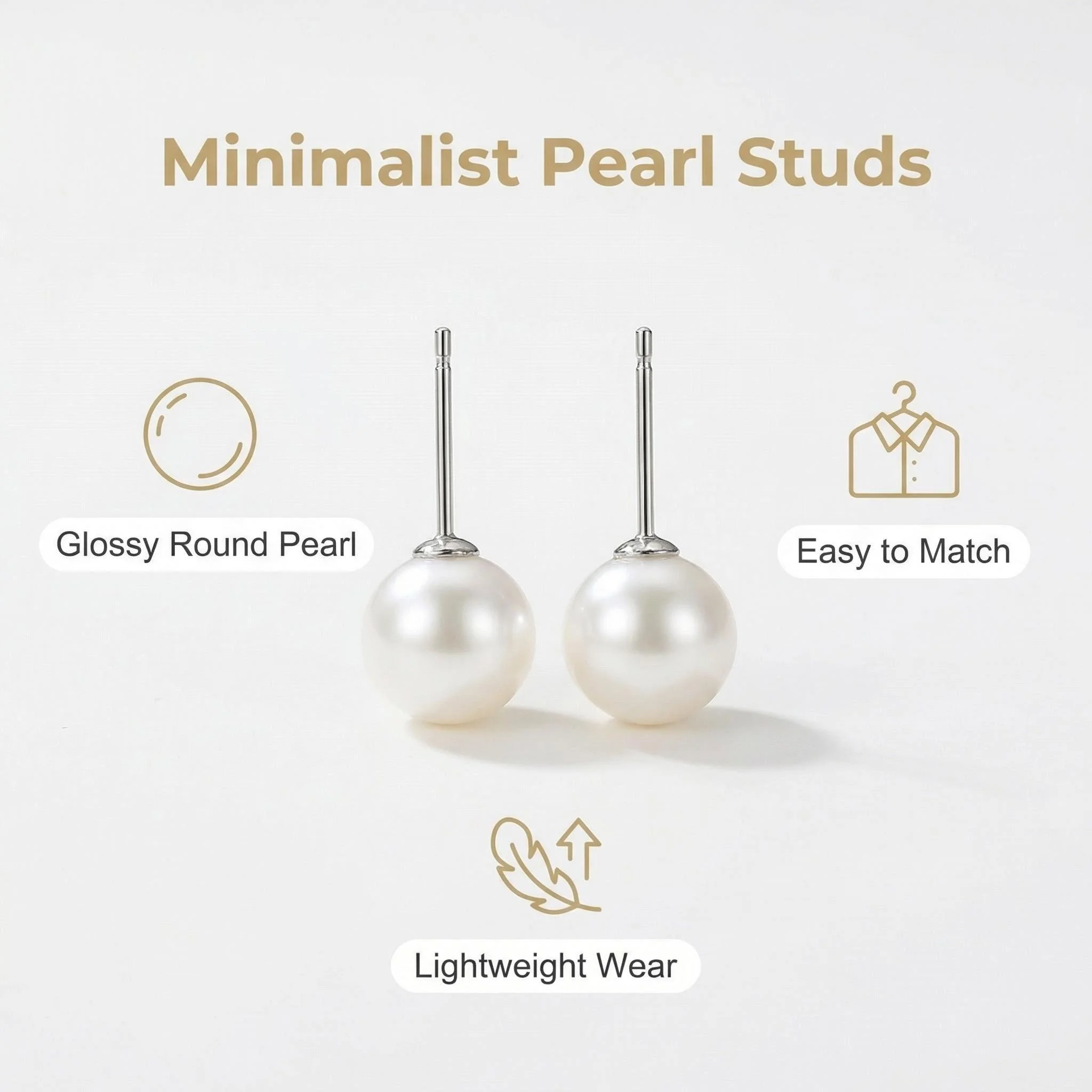 

ANNIE WU Freshwater Pearl Stud Earrings 925 Sterling Silver Minimalist Round Pearl Jewelry Gift for Women