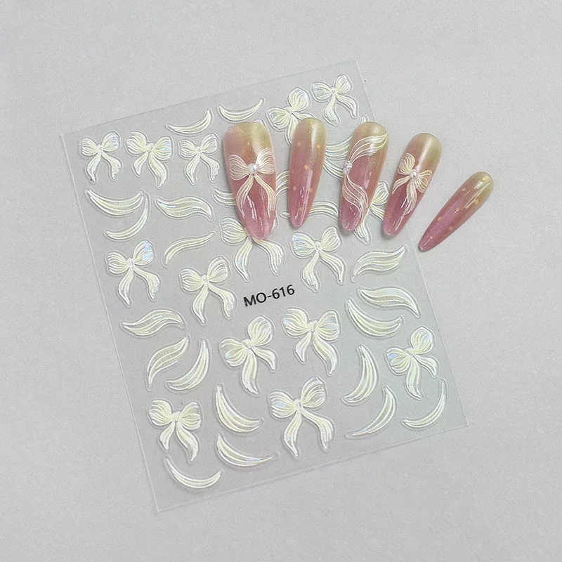 Autocollants pour ongles avec nœud en ruban blanc, 1 feuille, finition auto-adhésive, décalcomanies pour bricolage, manucure, décor à la mode
