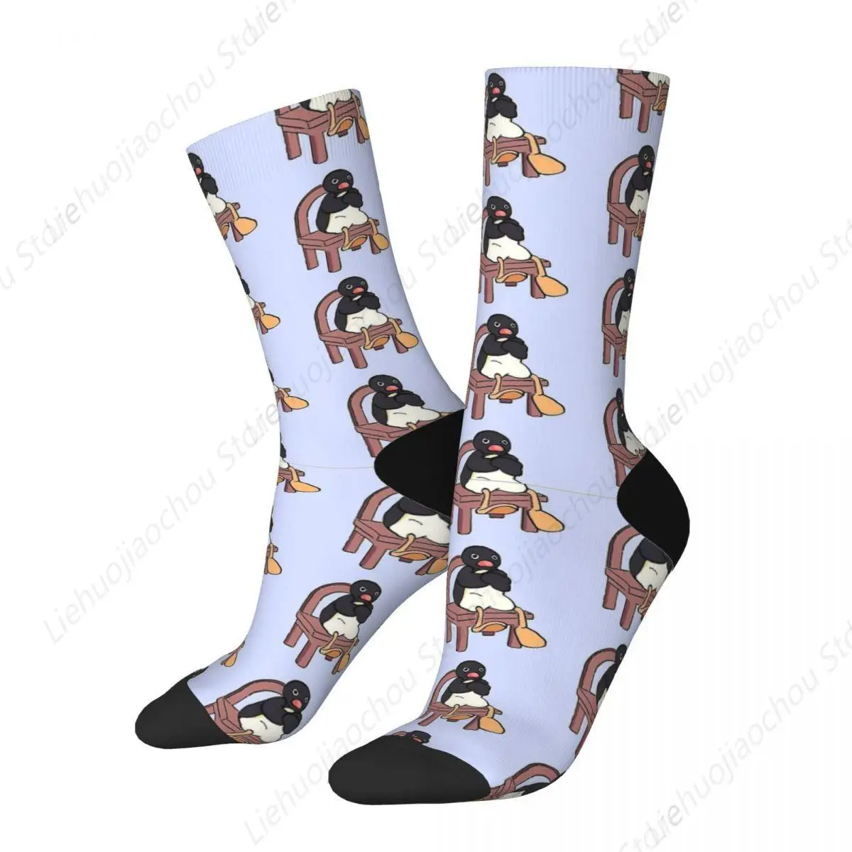 Hip-hop Sulking Penguin On A Chair Meme Football Socks Angery Pingu Polyester Crew Socks for Women Men Sweat Absorbing