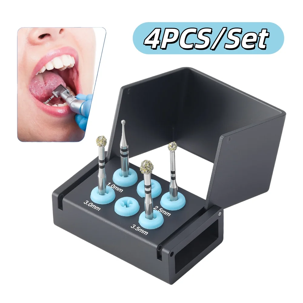 4PCS/Set Dental Degranulation Burs Kit Round Ball Cutter Bur Tissue Removal 1.0/ 2.5/ 3.0 3.5 Length 31mm CA2.35mm Lab Tool