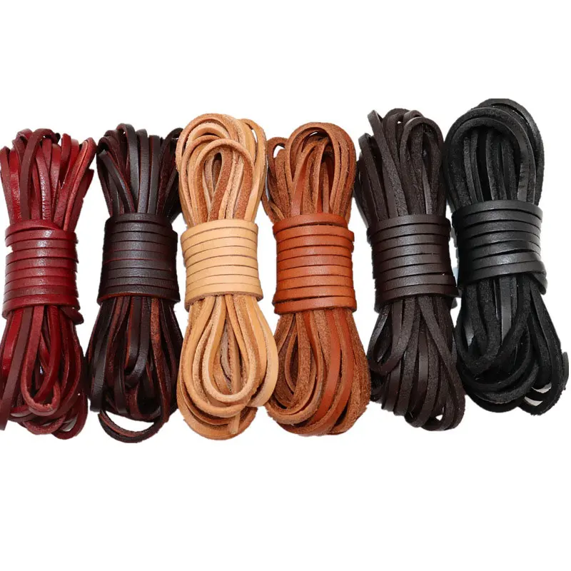 5m Cowhide Leather Rope DIY Jewelry Making for Bracelet Durable Circle Flat Leather Strips Bar Hand Woven Sewing Handbag Crafts