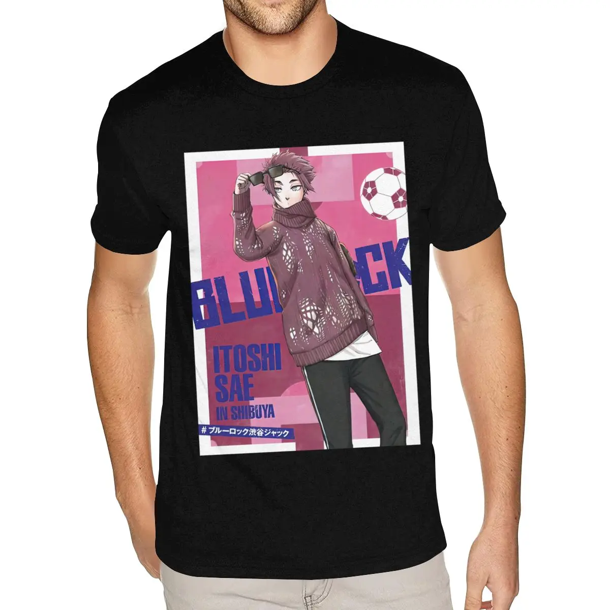 

Футболка с коротким рукавом и круглым вырезом из натурального хлопка с синим замком Itoshi Sae, футболка Worlds Boyfriends S