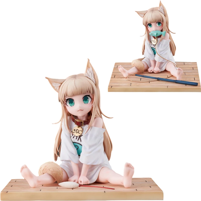 Anime Figure GOLDEN HEAD My Cat Is A Kawaii Girl PVC Hobby Sakura Soybean Flour Sit And Eat Fish Model Doll Toys14cm