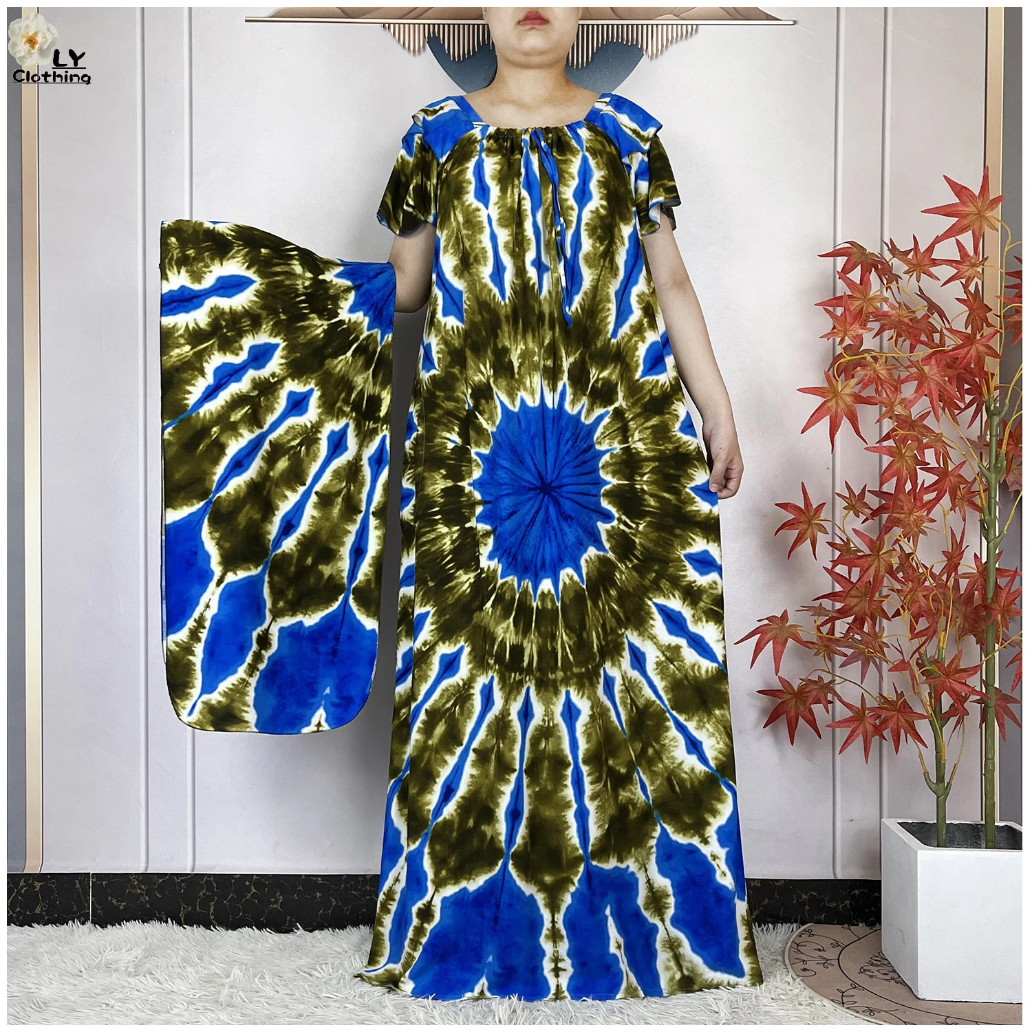 2025 Latest Style Summer Party Dress Tie-dyed Boat Neck Cotton Women Loose Dress Casual Holiday Femme Dresses African Vestidos