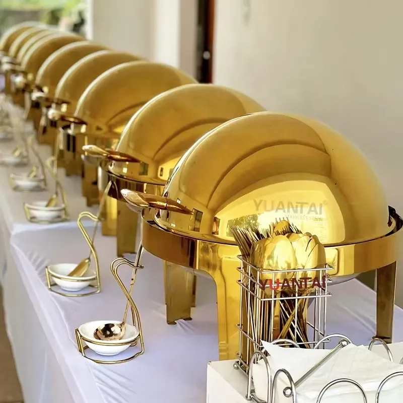 Roll Top Design Gold Food Warmer Display Equipment for Hot Pot Buffet Restaurant Hotel Catering Kitchenware Set